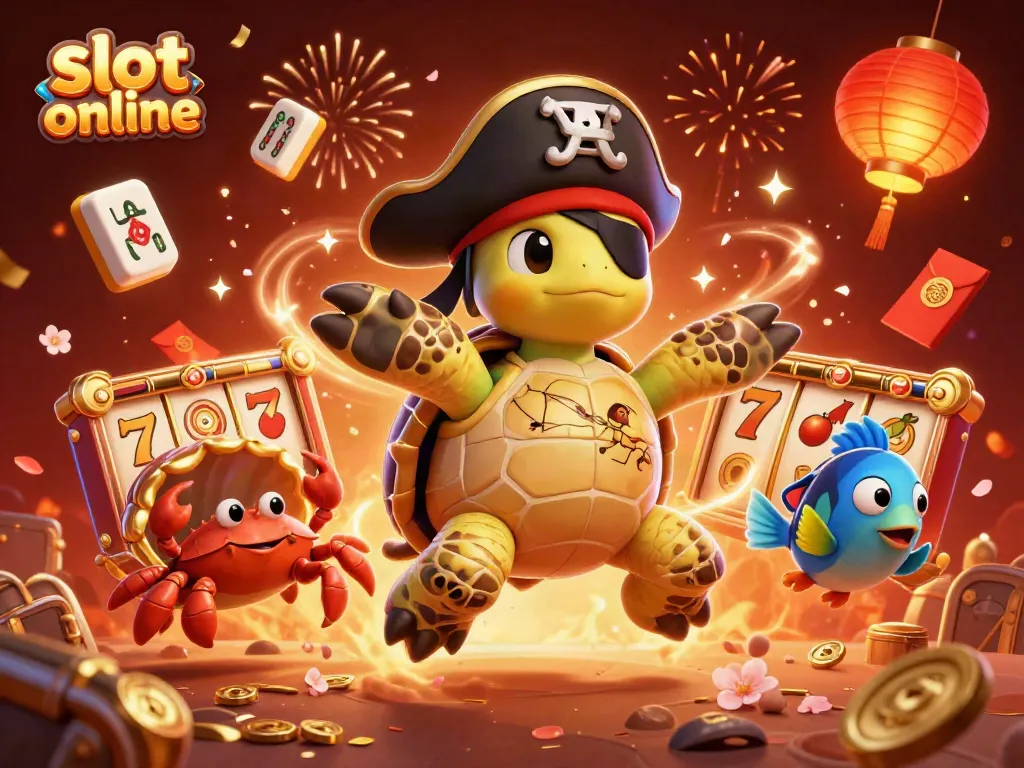 Experience thrilling slot online action with a vibrant, festive illustration of characters and elements.